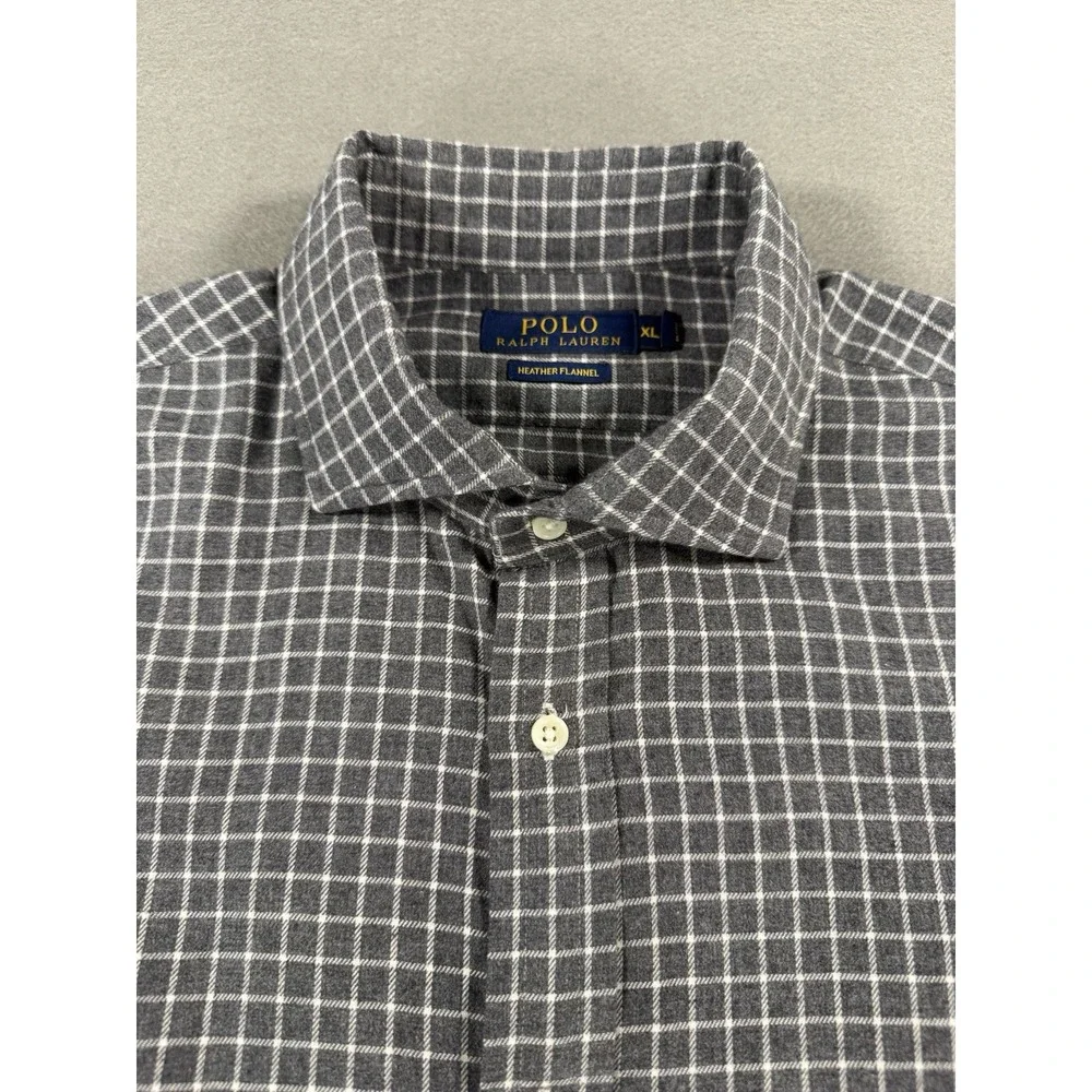 MENS POLO RALPH LAUREN GRAY/WHITE BUTTON DOWN HEATHER FLANNEL SHIRT SIZE XL